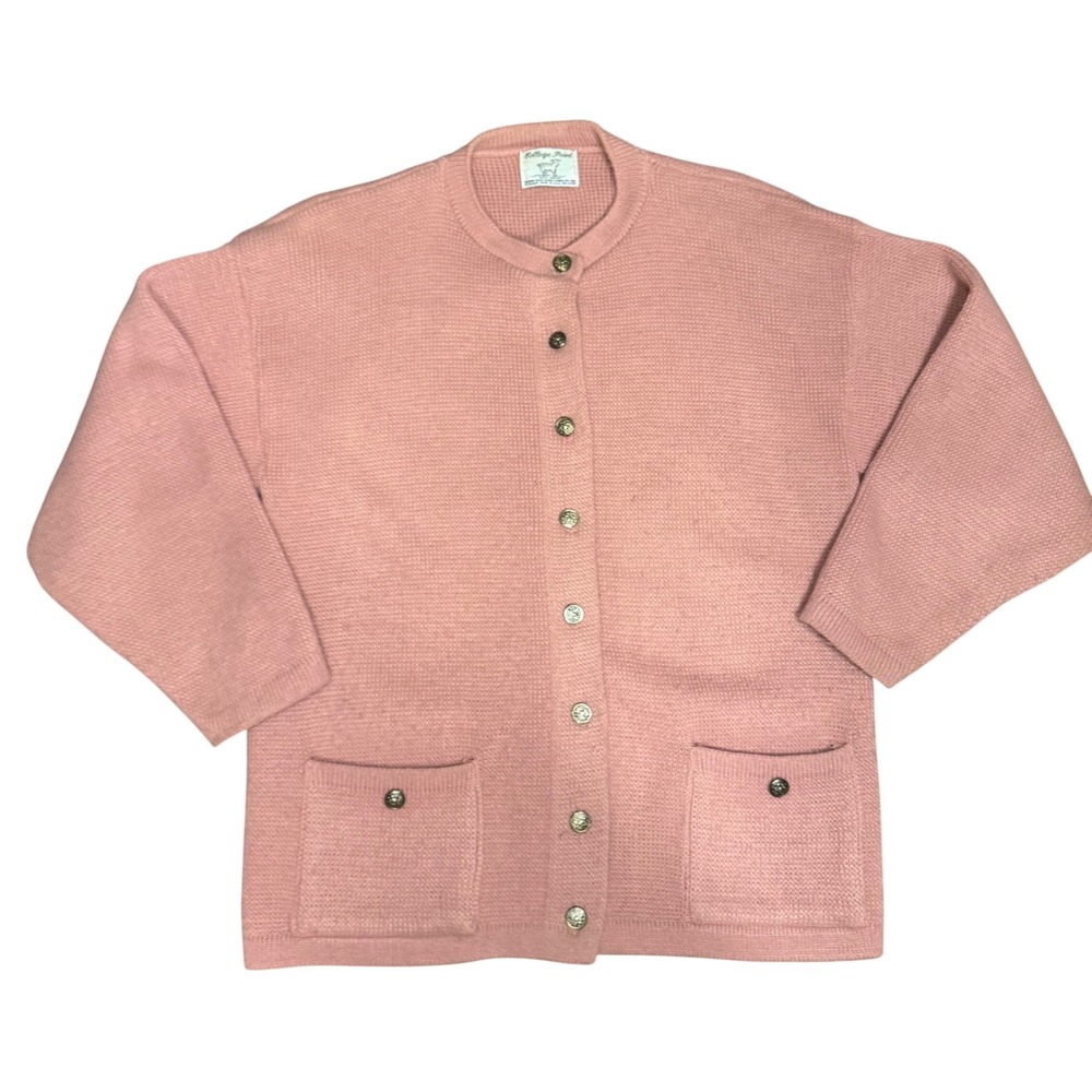 Vintage College Point Pink Knit Cardigan Sweater Button small (see measurements)